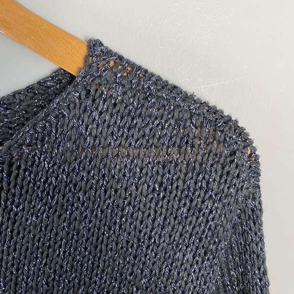 RW & Co. Women's Metallic Charcoal Long Sleeve Knit Sweater Size XS Roll-tabs - Picture 5 of 13